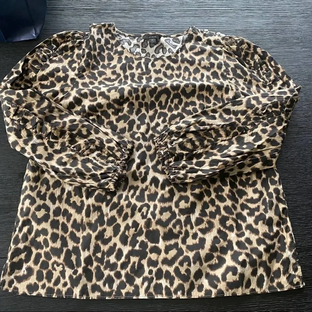 J.Crew blouse Ruffle-sleeve top in leopard NWT M